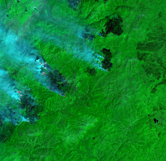 satellite photo of Yukon Territory. Green and lakes.